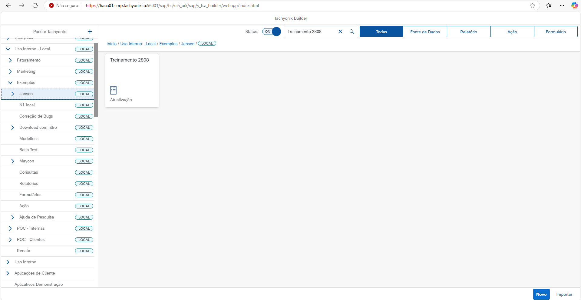 Busca do aplicativo no Tachyonix Builder